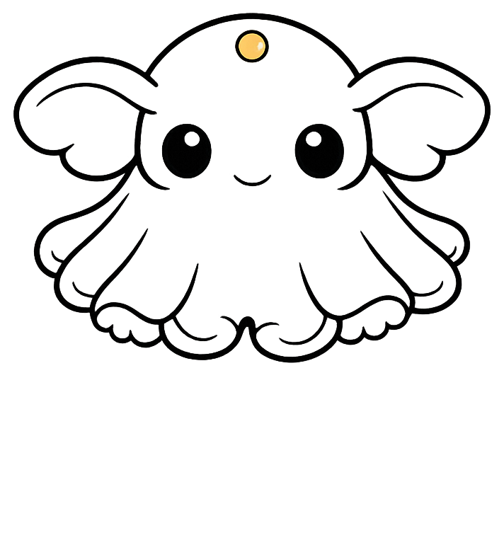 Illustration of the Dumbo Octopus, flapping two ear-like fins in the deep dark